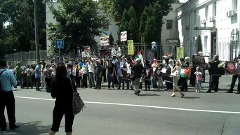 Акция протеста в поддержку палестинцев у здания представительства ООН в Киеве
