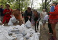 Украинские беженцы из Донецкой области получают продукты в качестве гуманитарной помощи в Мариуполе