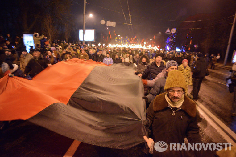 Факельный марш в честь Степана Бандеры в Киеве