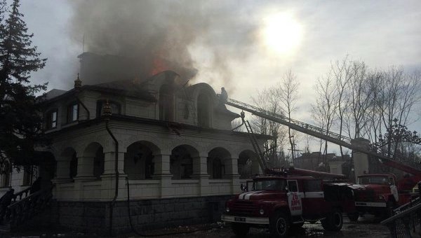 Пожар в трапезной Богоявленского кафедрального собора Горловки