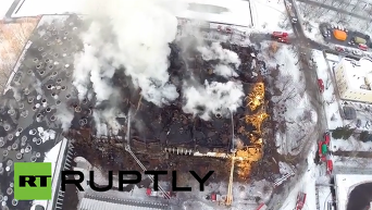 Сгоревшее здание крупнейшей библиотеки в Москве с высоты птичьего полета. Видео
