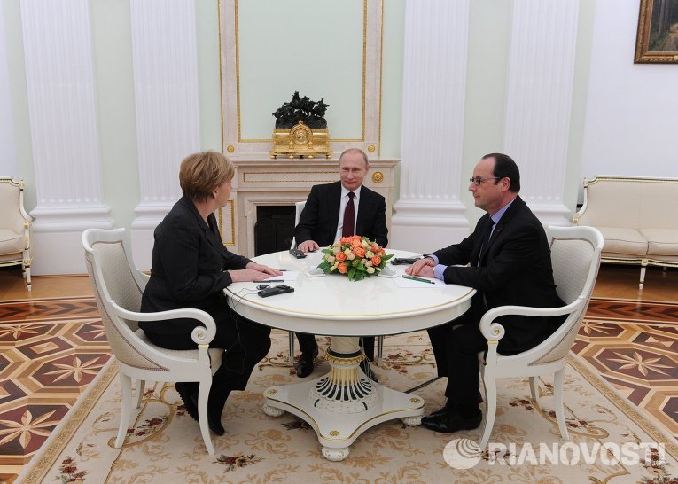 Переговоры Владимира Путина, Ангелы Меркель и Франсуа Олланда