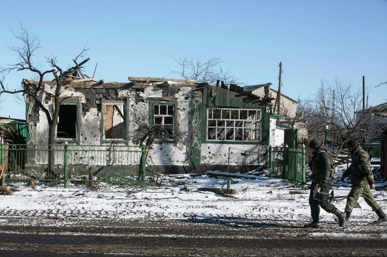 Ополченцы ДНР в Никишино 17 февраля 2015 года