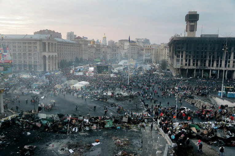 Вид на Майдан Незалежности во время событий 20 февраля 2014 года