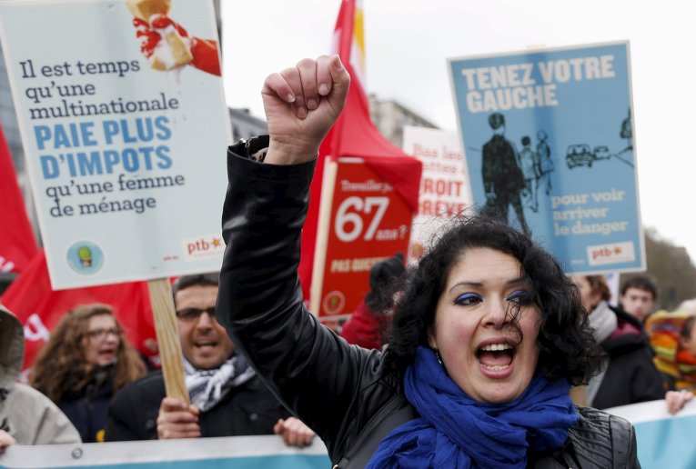 Акция протеста в Брюсселе против мер экономии, принятыми правительством Бельгии