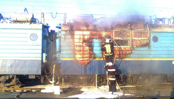 Сгоревший локомотив на станции Козятин-2