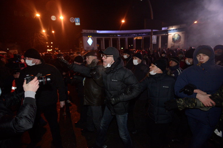 Арсений Яценюк в ходе Евромайдана 20 января 2014 года