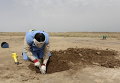 Участник команды по разминированию мин в пустыне к востоку от провинции Басра на юге Ирака