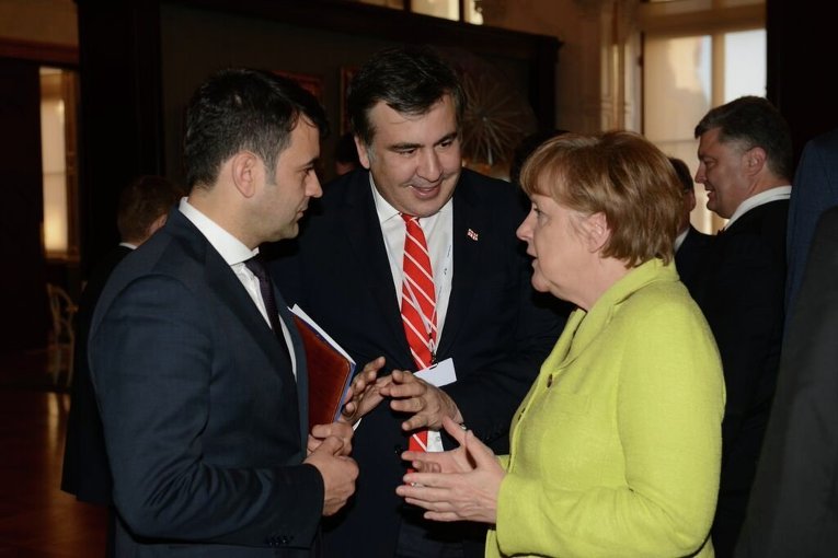 Ангела Меркель, Михаил Саакашвили и Петр Порошенко на саммите Восточного партнерства в Риге