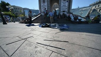 На месте сноса палаток на Майдане Незалежности