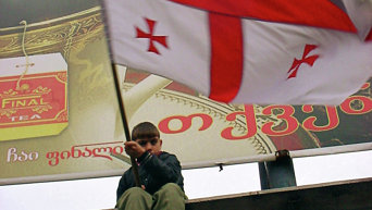 Юный сторонник Михаила Саакашвили с флагом партии Национальное движение