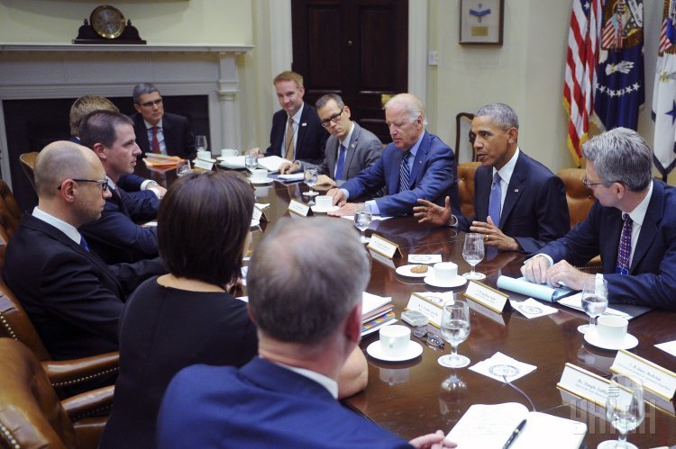 Встреча премьер-министра Украины Арсения Яценюка с президентом США Бараком Обамой и вице-президентом США Джозефом Байденом в Вашингтоне