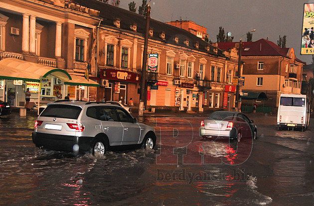Потоп в Бердянске после ливня