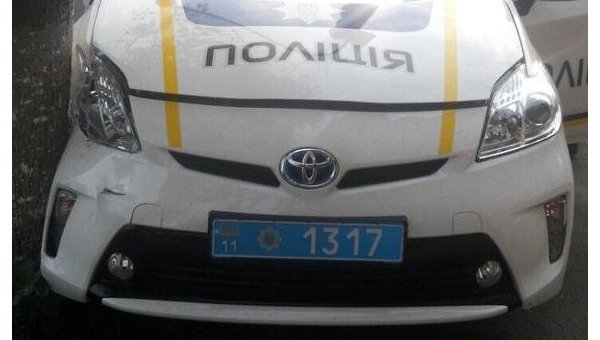 Разбитый автомобиль патрульной полиции Киева