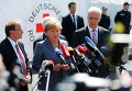 Канцлер Германии Ангела Меркель делает заявление в Хейденау близ Дрездена