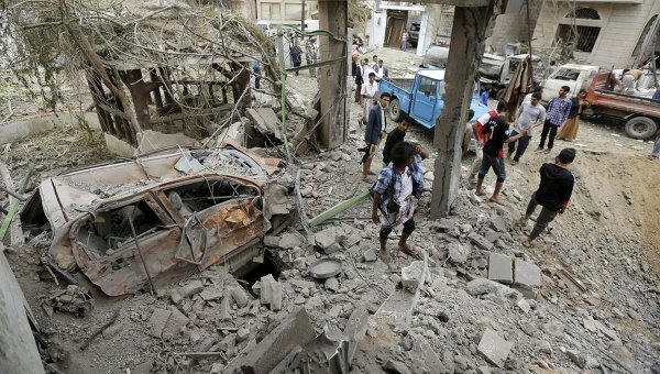 Последствия авиаудара в Сане, Йемен, нанесенного Саудовской Аравией