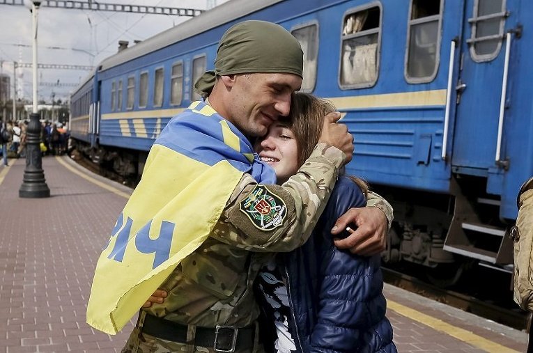 Возвращение бойцов из зоны АТО в Киев