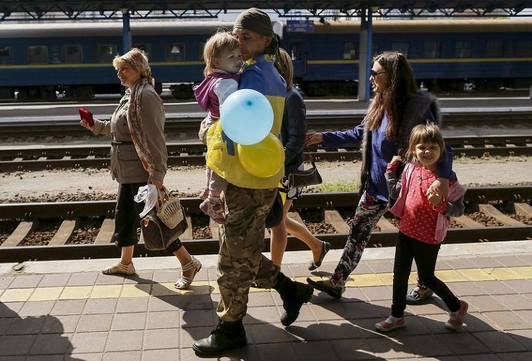 Возвращение бойцов из зоны АТО в Киев