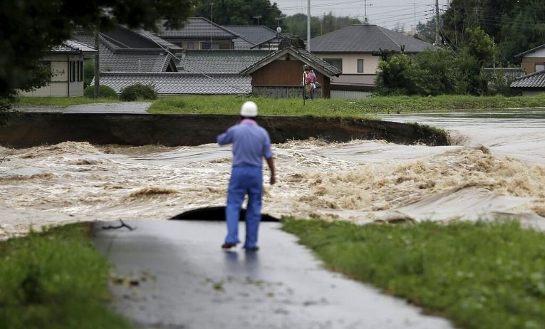 Наводнение. Префектура Ибараки, Япония