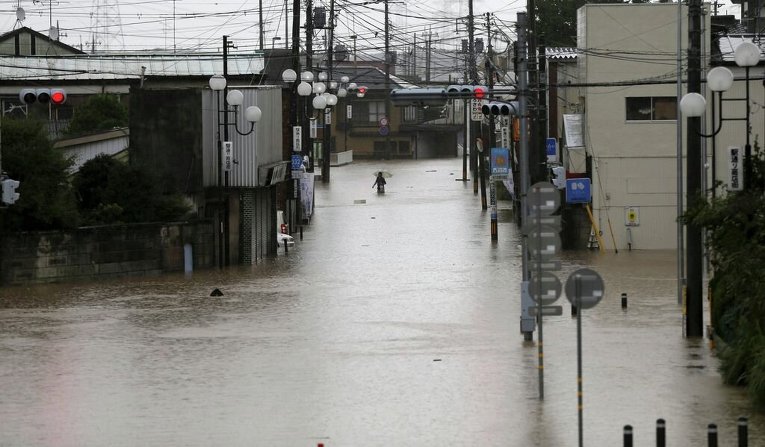 Наводнение. Префектура Ибараки, Япония