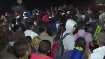 Большая толпа беженцев прорвала цепь полиции на границе Венгрии. Видео