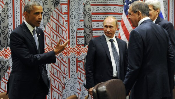 Барак Обама, Владимир Путин, Сергей Лавров и Джон Керри