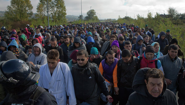 Нелегальные мигранты на границе между Хорватией и Словенией