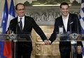 Премьер-министр Греции Алексис Ципрас и президент Франции Франсуа Олланд на пресс-конференции в Афинах